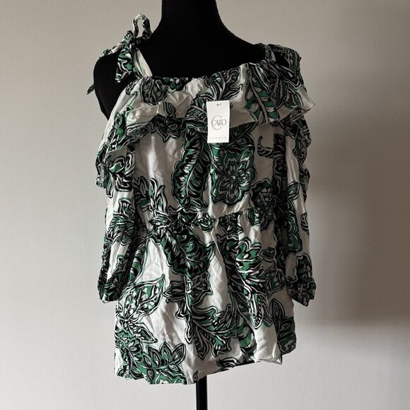 Cato Women’s Cold Shoulder Tropical Blouse Top Women’s Medium Resort Beachy NWT - Picture 6 of 15
